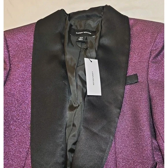 Karen Millen Women's Tailored Sparkle Contras Blazer Pink Purple Size 8 NEW - Picture 4 of 13